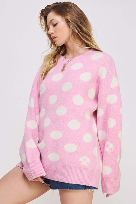 Polka Dot Long Sleeve Knit Sweater