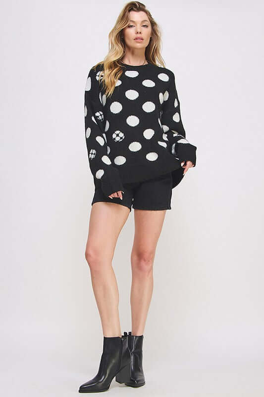 Polka Dot Long Sleeve Knit Sweater