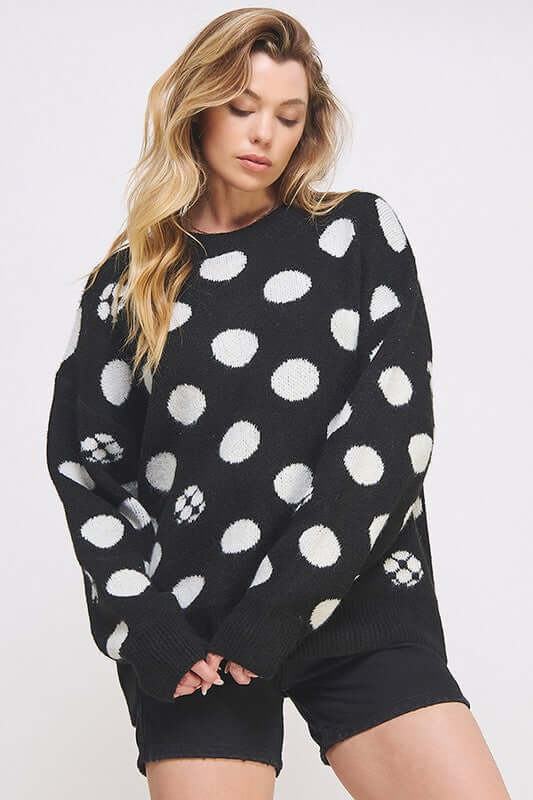 Polka Dot Long Sleeve Knit Sweater