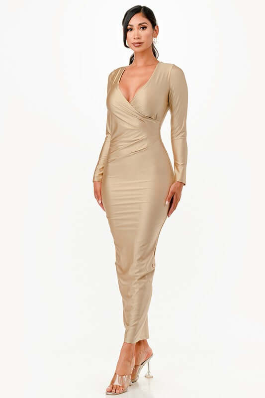 Long Sleeve Satin Long Dress