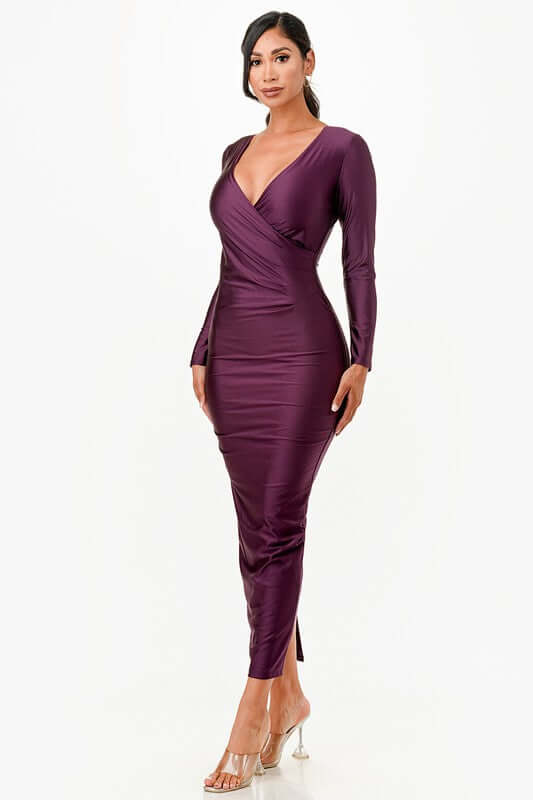 Long Sleeve Satin Long Dress