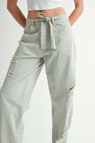 DISTRESSED WIDE LEG PANTS