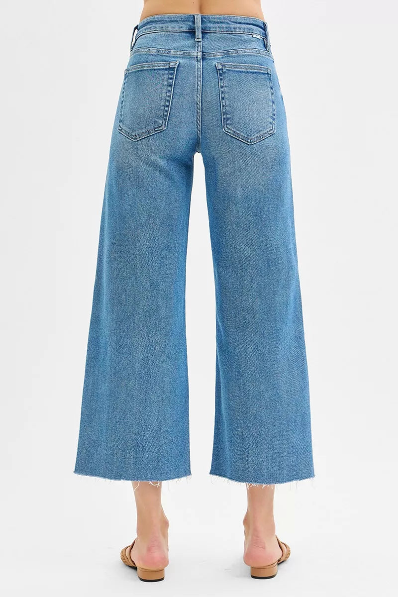 Tummy Control Mid Rise Wide Crop Jeans