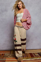 Openwork Chenille Cardigan with Contrast Floral