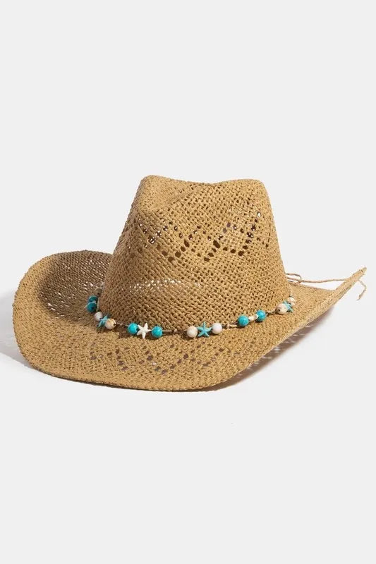 Beads Strap Western Straw Hat