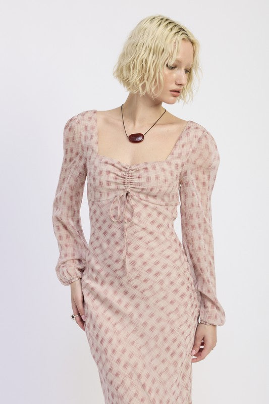 Open Back Puff Sleeve Maxi Dress