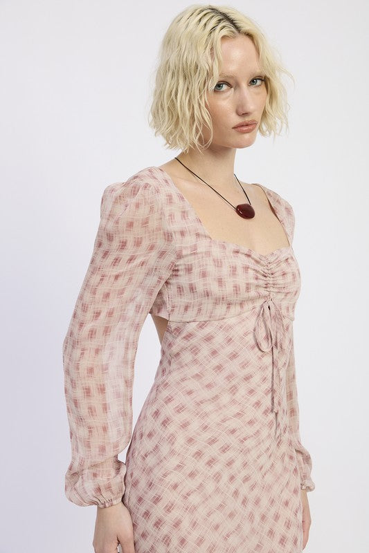 Open Back Puff Sleeve Maxi Dress