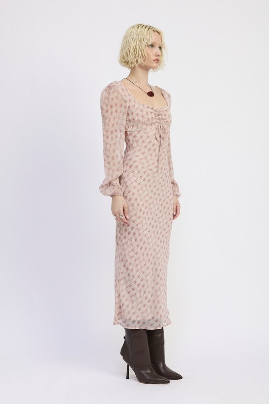 Open Back Puff Sleeve Maxi Dress