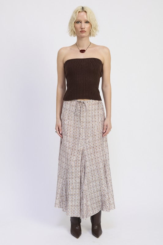 Drawstring Asymmetrical Seams Maxi Skirt
