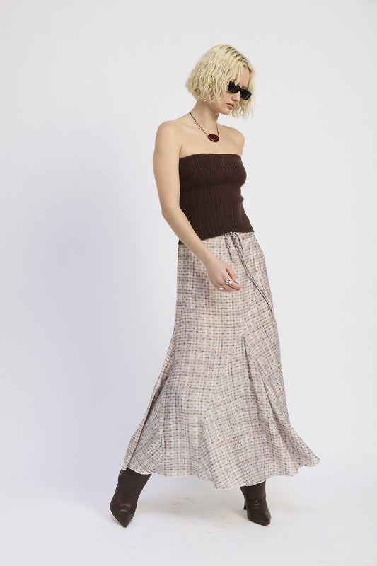 Drawstring Asymmetrical Seams Maxi Skirt
