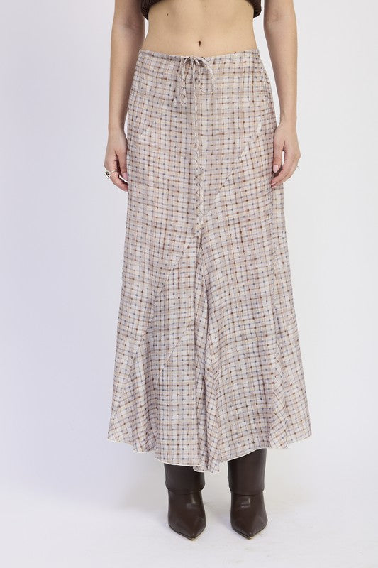 Drawstring Asymmetrical Seams Maxi Skirt