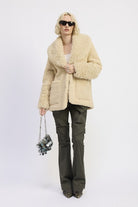 FUR TRIMMED FLEECE JACKET WITH POCKETS