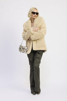 FUR TRIMMED FLEECE JACKET WITH POCKETS