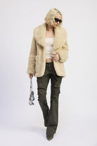 FUR TRIMMED FLEECE JACKET WITH POCKETS