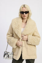 FUR TRIMMED FLEECE JACKET WITH POCKETS