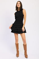 SLEEVELESS SMOCKED MINI DRESS WITH RUFFLE