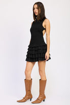 SLEEVELESS SMOCKED MINI DRESS WITH RUFFLE