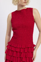 SLEEVELESS SMOCKED MINI DRESS WITH RUFFLE