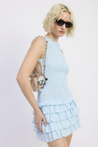 SLEEVELESS SMOCKED MINI DRESS WITH RUFFLE