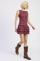 SLEEVELESS SMOCKED MINI DRESS WITH RUFFLE