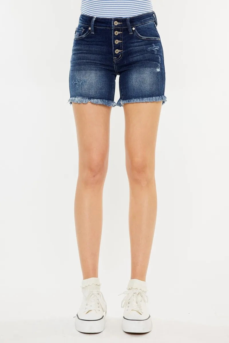 Mid Rise Button Fly Denim Shorts