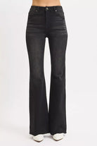 High Rise Flare Raw Cut Hem Jeans