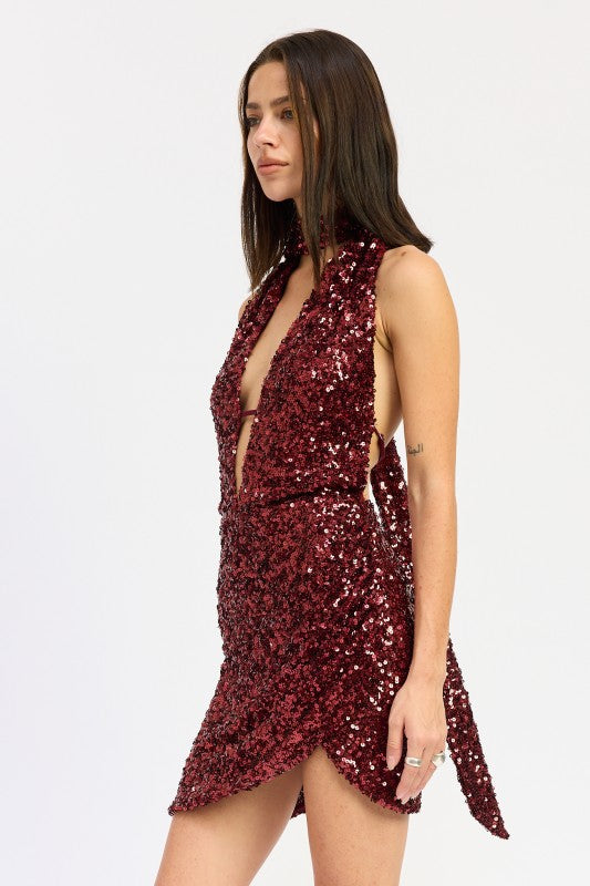Sequin Halter Neck Mini Dress