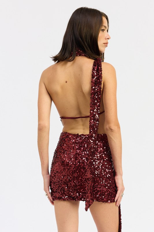 Sequin Halter Neck Mini Dress