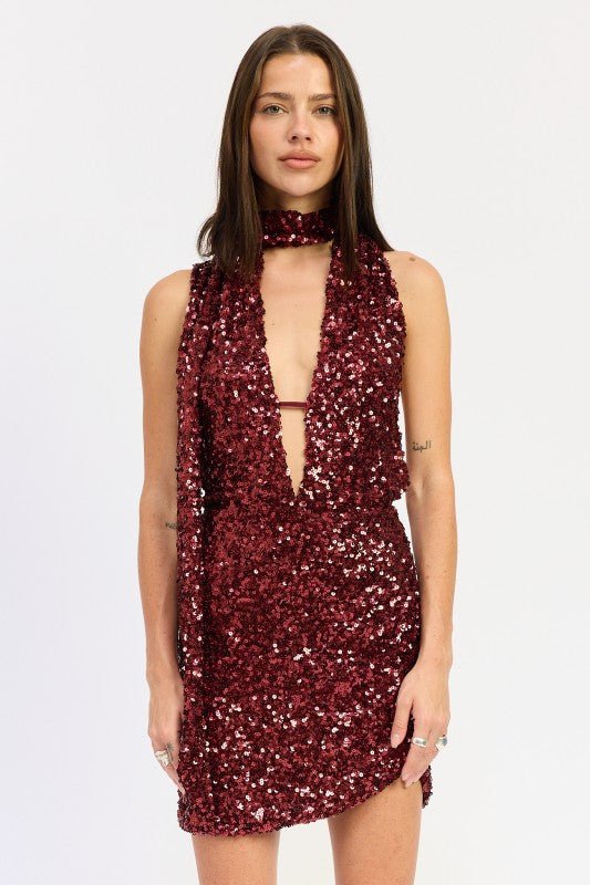 Sequin Halter Neck Mini Dress