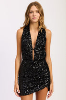 Sequin Halter Neck Mini Dress