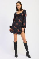 MINI LONG SLEEVE DRESS WITH SQUARE NECKLINE