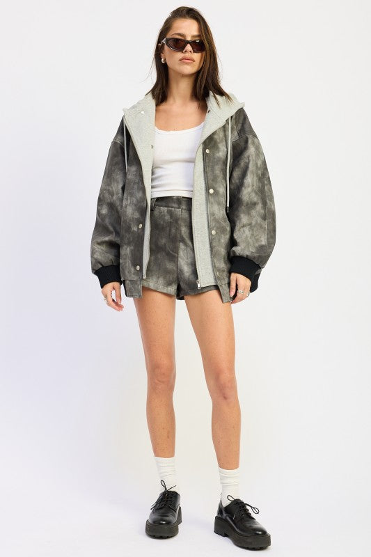 Vegan Leather Mix Media Bomber Jacket