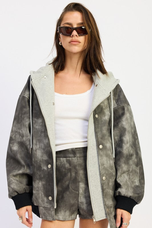 Vegan Leather Mix Media Bomber Jacket