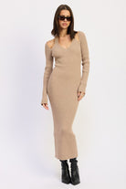 V-Neck Long Sleeve Midi Dress