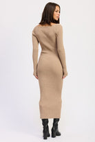 V-Neck Long Sleeve Midi Dress
