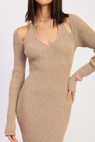 V-Neck Long Sleeve Midi Dress