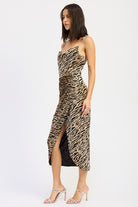 Zebra Print Cowl Neck Midi Dress