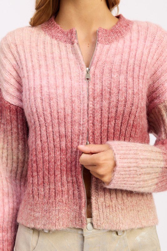 RIBBED CARDIGAN WITH DOUBLE ZIPPER