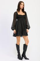 Smocked Long Sleeve Babydoll Mini Dress