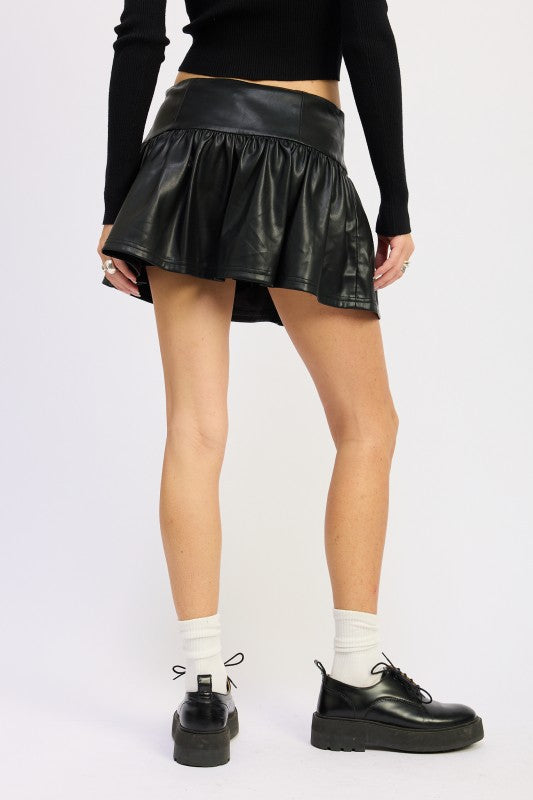 Vegan Leather Ruffle Skort