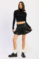 Vegan Leather Ruffle Skort
