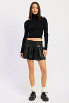 Vegan Leather Ruffle Skort