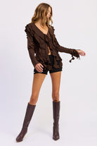 Front Tie Ruffled V-Neck Top