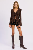 Front Tie Ruffled V-Neck Top