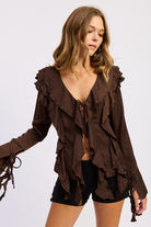 Front Tie Ruffled V-Neck Top