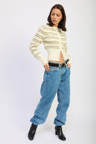 Button Down Striped Cardigan