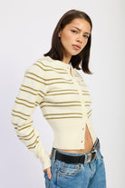 Button Down Striped Cardigan