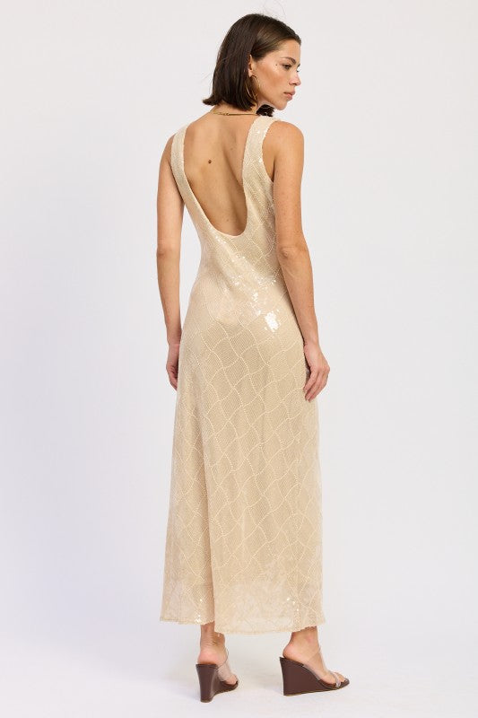 Sequin Open Scoop Back Midi Dress