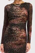 Open Back Animal Print Mesh Mini Dress