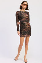 Open Back Animal Print Mesh Mini Dress